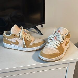Nike Air Jordan 1 Low Tan and White Sneakers
